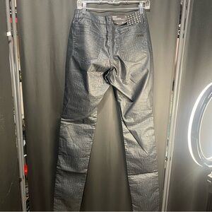 PZI Jeans Size 8 X-long Black and Blue Stretch Denim Pleather Like Material